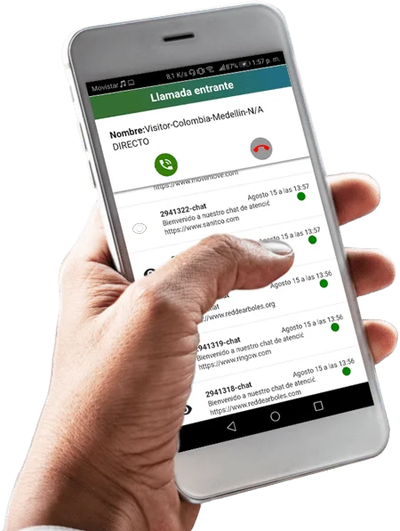 Vista de llamadas perdidas y llamadas finalizadas